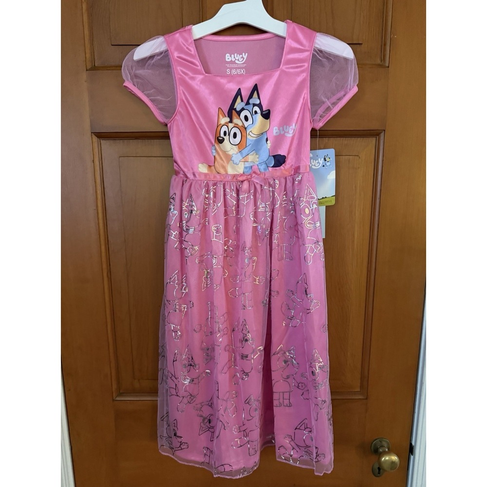 Girls' Bluey Pink Fantasy Nightgown Size S(6/6X) NWT Bluey & Bingo